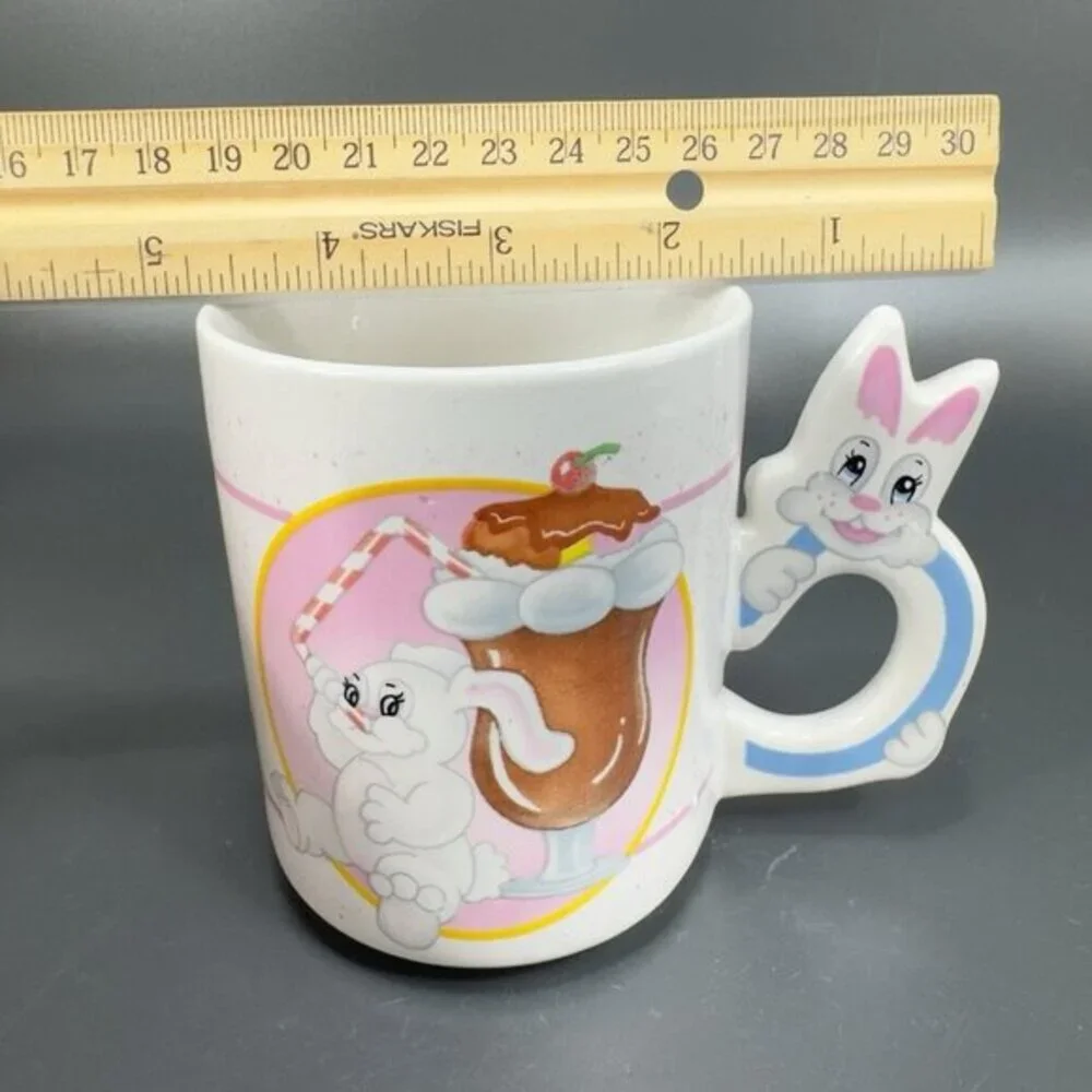 1980s Mug Cup Kitsch Colorful Bunny Rabbit Drinking Float Ceramic Mugs Cups Set2